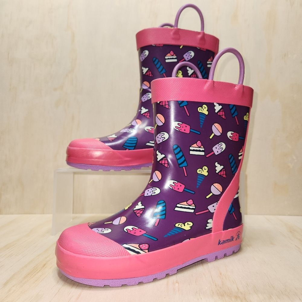 Kamik Purple & Pink Kids Rain Boots with Ice Cream Print
